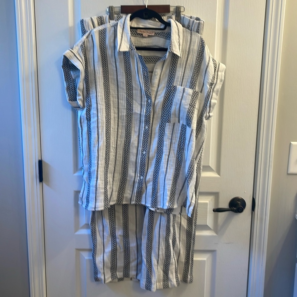Two piece set coastal  XXL comfy wide leg pants with pockets/ cap sleeve top